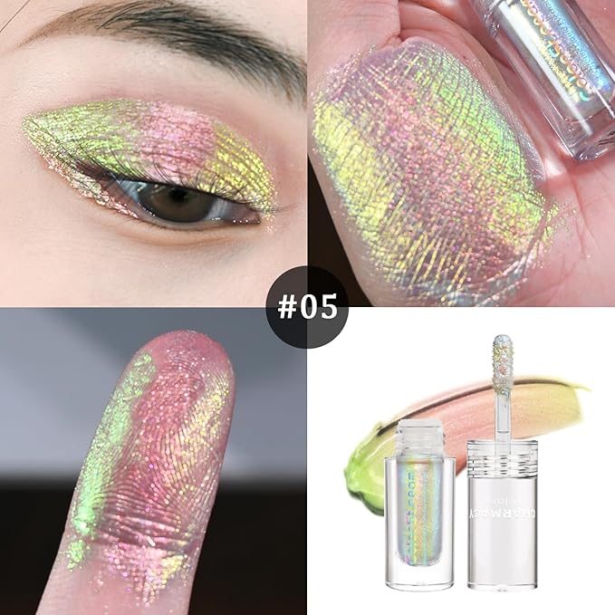 CHARMACY Multichrome Glitter Liquid Eyeshadow, Chameleon Shifting Color, Holographic Metallic Eyeshadow, Long-Lasting Wear, Vegan Eye Topper for Party, Daily Makeup #05