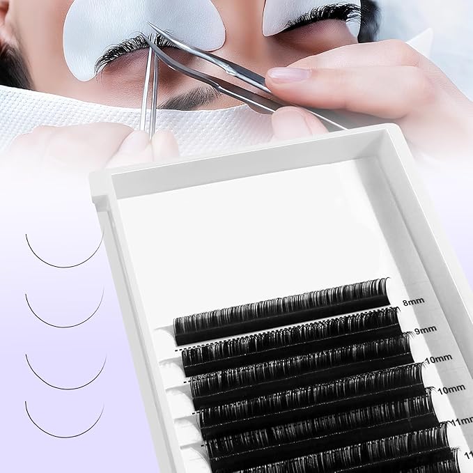 Tapered Tips Lash Extension Individual Lashes 0.05mm Single Root C Curl Matte Black Classic Volume Lashes Extensions Trays for Professional Classic Turbo Volume eyelash Extension 8-15mm Mixed