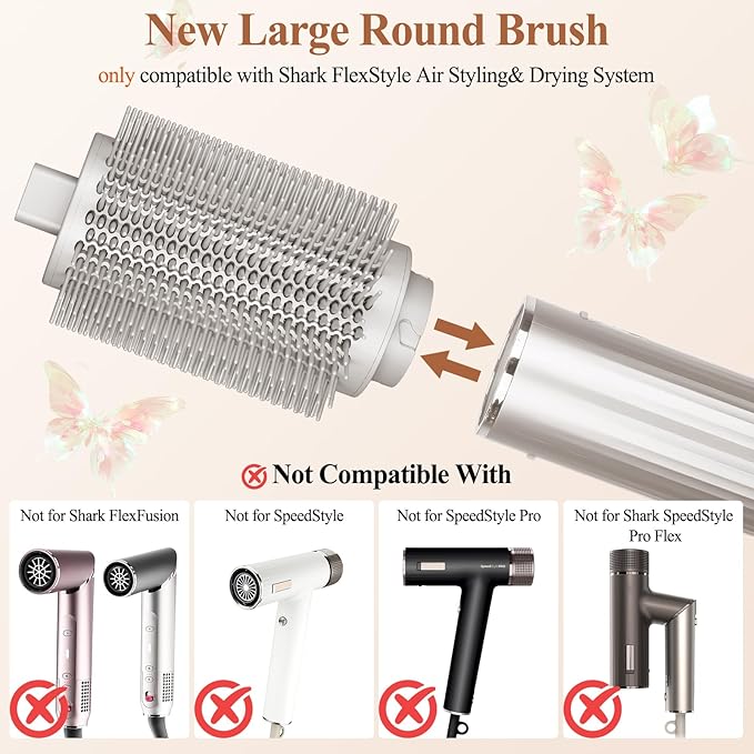 Upgraded Large Round Volumizing Brush for Shark FlexStyle Attachment, Big Barrel Round Brush Compatible with Shark Flex Style, Fast Blowouts Smooth Bends Full Volume Tool for All Hair Type