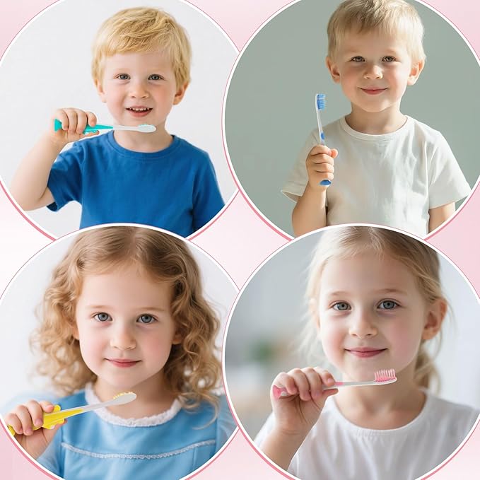 Toothbrushes for Kids In Bulk, Individually Wrapped Disposable Toothbrush Cute Manual Soft Bristles Children Toothbrush With Cover Suction Cup Toddler Toiletries Set for Home/School/Travel (60 Pack)