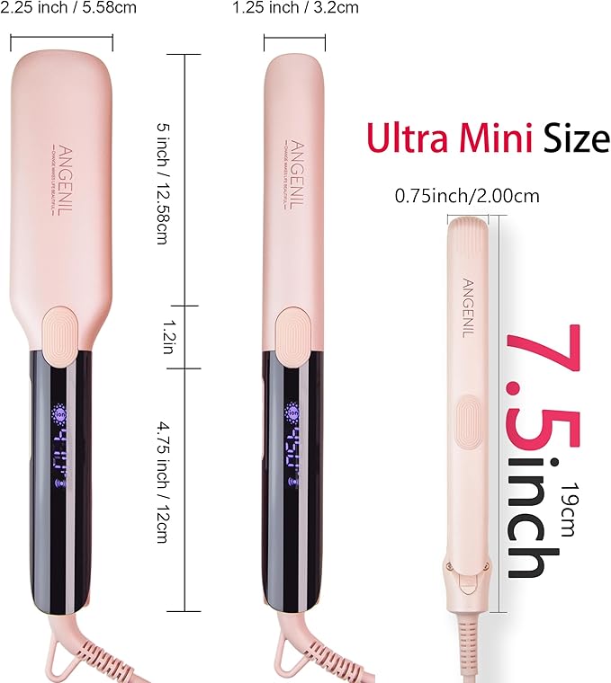 ANGENIL Ultra Mini Flat Iron for Short Hair, Dual Voltage Mini Hair Straightener, Small Flat Iron 0.7 Inch, Travel Size Anti Scalding Silicone Hair Straightener, Suitable for Short Hair, Bangs, Fine
