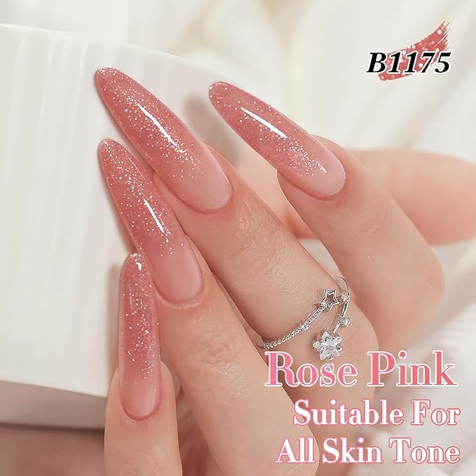 Double Rhythm 0.5Oz Glitter Gel Polish Shimmer Reflective Color for Nail Art Salon DIY Soak Off 15ml Nail Lamp Gel Polish at Home (Rose Pink-B1175)