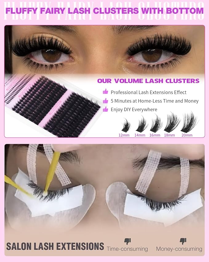 EYDEVRO Fluffy Lash Clusters with Bottom Lashes Volume Eyelash Clusters with Spikes Thick Full 10-20mm Cluster Eyelash Extensions D Curl Individual Cluster Lashes Fairy Manga DIY Lash Extensions