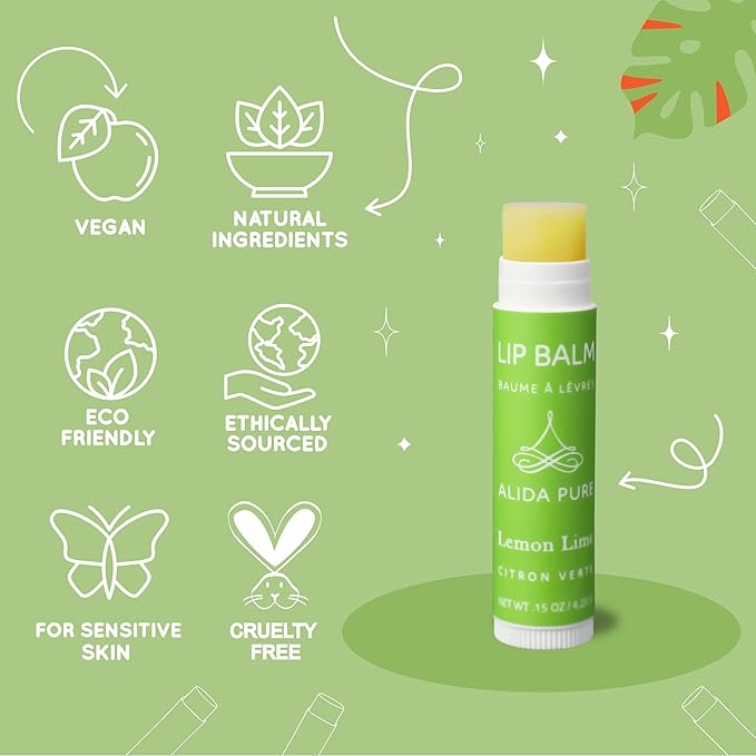 ALIDA PURE Aria Lip Balm Collection, Vegan Set, Beeswax Free, with Organic Jojoba and Avocado Oil, Vitamin E, Natural Moisturizer for Dry, Chapped Lips, 5 Tube Set
