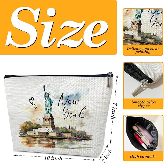 Ythuil New York Travelling Gift Makeup Bag, City Travel Cosmetic Bag for Purse, Watercolor Gift, New York Souvenir, Trip Favors for Traveller, Travelling Lovers, City Themed Organizer