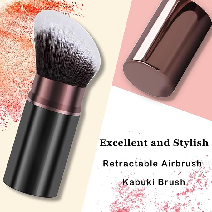 Keriloo Retractable Kabuki Makeup Brush,Face Blush Brushes Powder Foundation Makeup Brush for Blending Liquid, Blush, Bronzer, Buffing, Sunscreen,Flawless Cosmetics