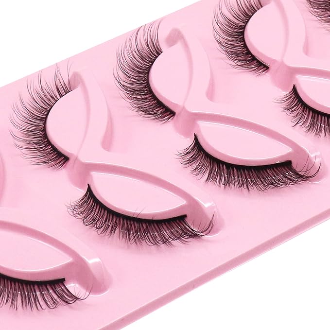 Veleasha Fox Eye Lashes L Curl Fluffy False Eyelashes 5 Pairs Pack Cat Eye Lashes Wispy & Lightweight Fake Eyelashes for Doll Eye Makeup (Foxy 05)