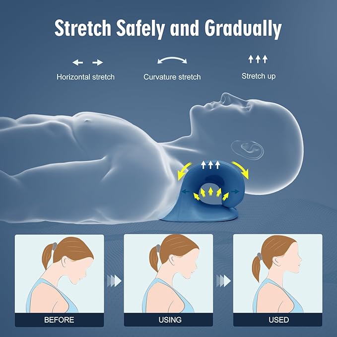 ComfortLife Neck Stretcher for Pain Relief, Neck and Shoulder Relaxer Cervical Traction Device Pillow for TMJ Pain Relief (Dark Blue)