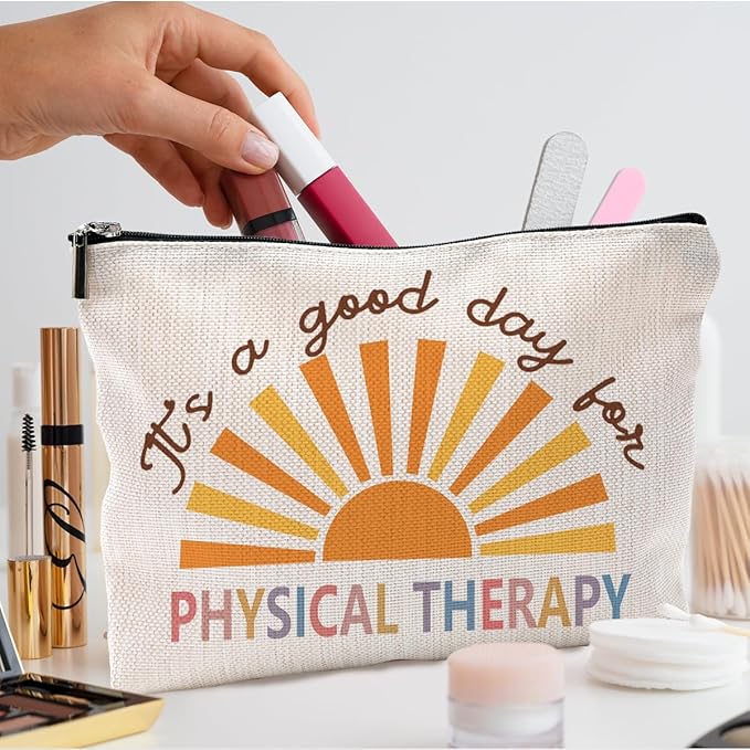 QGFM Makeup Bag for Physical Therapists - Appreciation Gift for Women, Cosmetic & Toiletry Bag for Good Days in Therapy