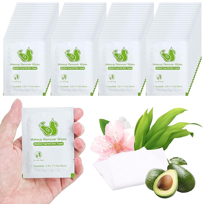 Bulk Individually Wrapped Makeup Remover Wipes - Gentle Cleansing for Face, Mascara, Lipstick - Travel & Hotel Use - 100 Count