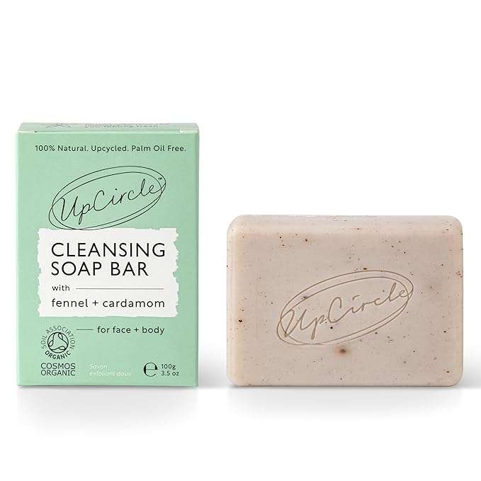 UpCircle Fennel + Cardamom Chai Soap Bar 3.5oz - Certified Organic Vegan Cleanser For Face And Body - Green Clay, Glycerin + Shea Butter Draw Toxins From Pores - Palm Oil Free