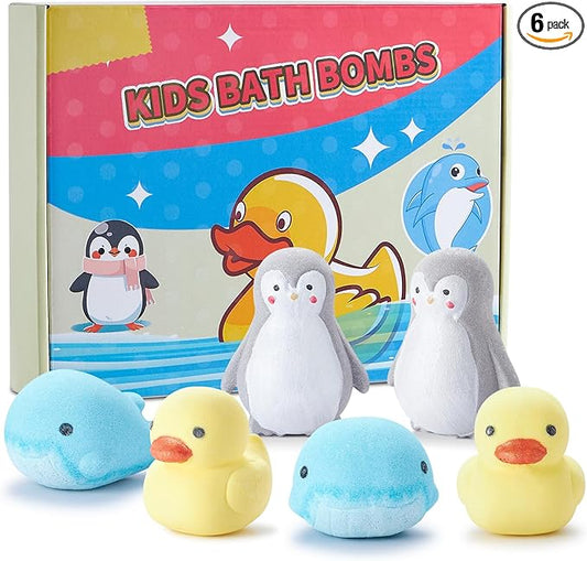 JET LAG 6-Pack Animal Bath Bombs for Kids, Handmade Fizzies Bathbombs for Women, Natural & Kids Friendly - Moisturizing Bath Fizzies for Kids & Adults, Gift Idea for Self-Care & Relaxation