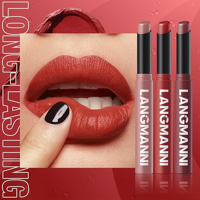 Jolilab 3Pcs Velvet Matte Lipstick Nude Matte Soft Dark Color Stick High Pigmented Long-Lasting Waterproof Lip Stick Lip Balm Beauty Cosmetics Gift for Women（01#+02#+03#