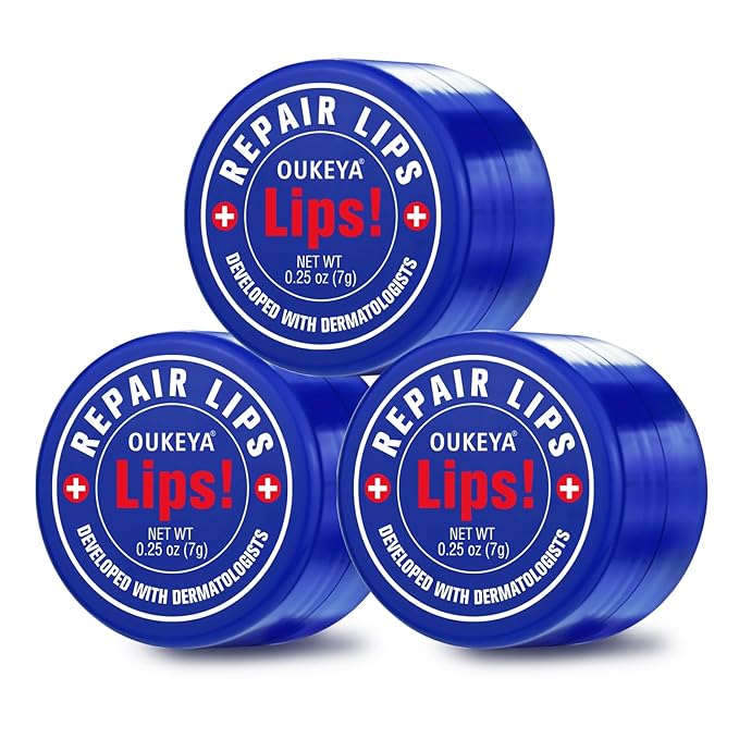 OUKEYA Lip Balm,0.25 Ounce,Medicated Lip Chapstick Medicated w/Beeswax,Petrolatum,Peppermint Oi,100% Natural Ingredients,Medicated Lip Moisturizer for Echapped Lips Treatment Severe 3 Packs