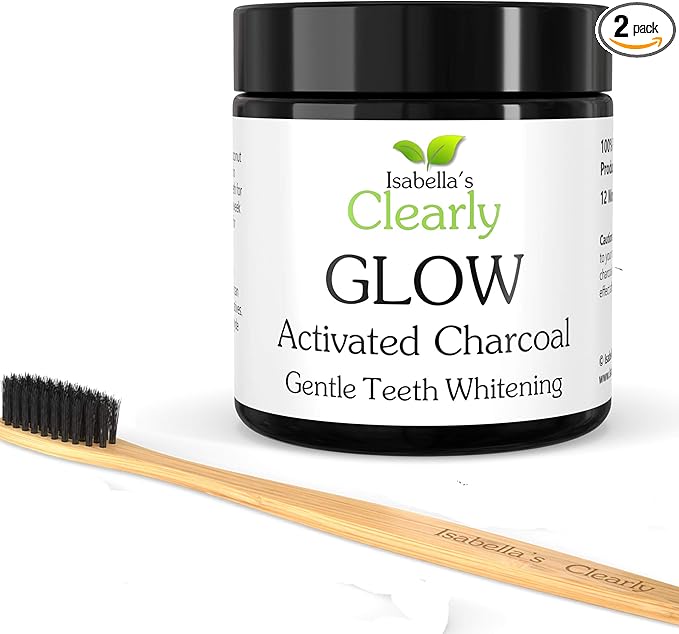 Glow Teeth Whitening Activated Charcoal Powder + Soft Bamboo Toothbrush | Pure, Natural, Food Grade, Non GMO, Made in USA | Whiten Teeth Naturally