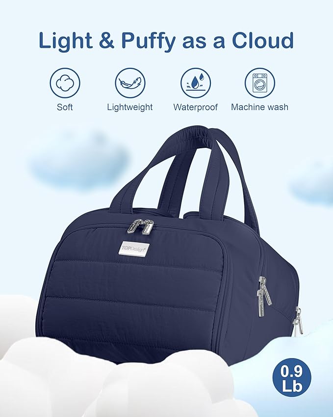 TOPDesign Travel Toiletry Bag for Women, Puffer Large Toiletry Bag, Lightweight Cosmetic Makeup Organizer with Handle for Traveling, Accessories, Essentials, Toiletries (Navy Blue)