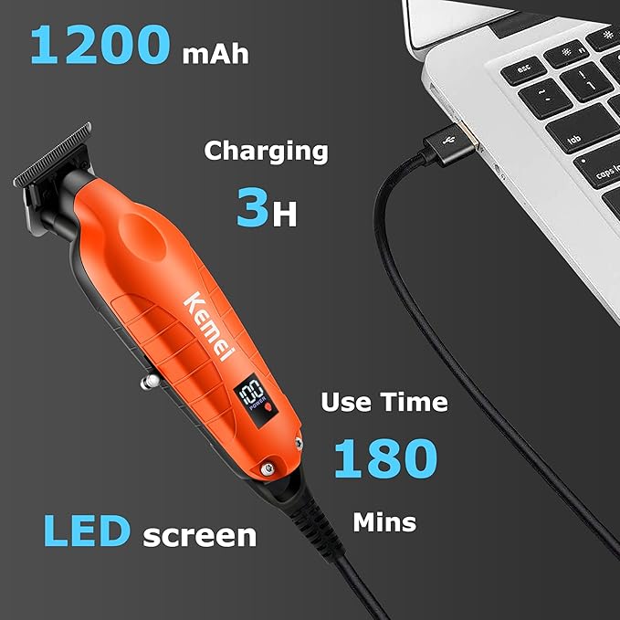 KEMEI 2293 Professional Hair/Beard Trimmer for Men Zero Gapped Hair Clippers for Barber with T Blade, Rechargeable, Cordless