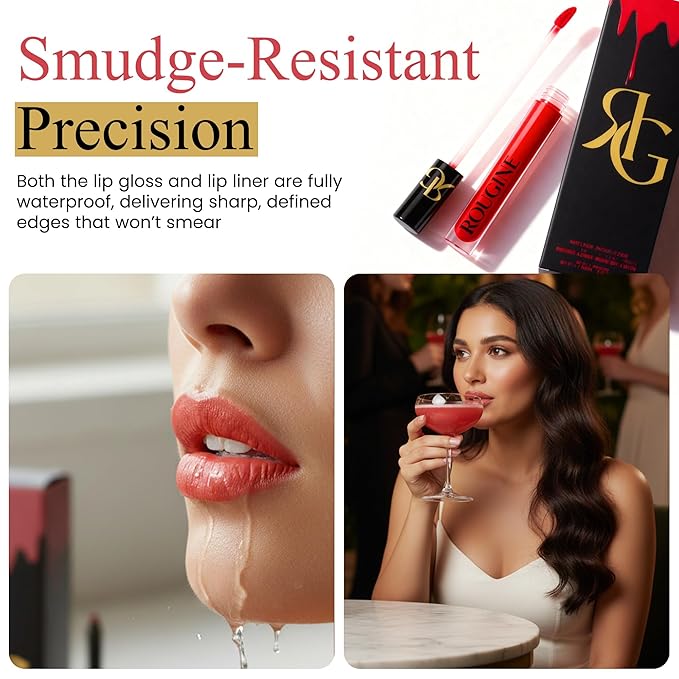 Rougine Liquid Lipstick & Lip Liner Set for Women – Smooth Matte Boujee Shade, Long-Lasting Waterproof Lipstick, Smudge-Resistant Lip Makeup, Soft Glide Liner – Vitamin E & Shea Butter