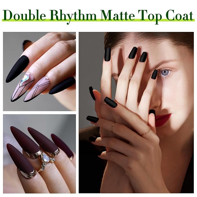 Double Rhythm 2 Pcs 15ML No Wipe Gel Top Coat and Base Coat Set Clear Glossy Gel Polish Kit Soak Off UV LED (Top Coat and Matte Coat)