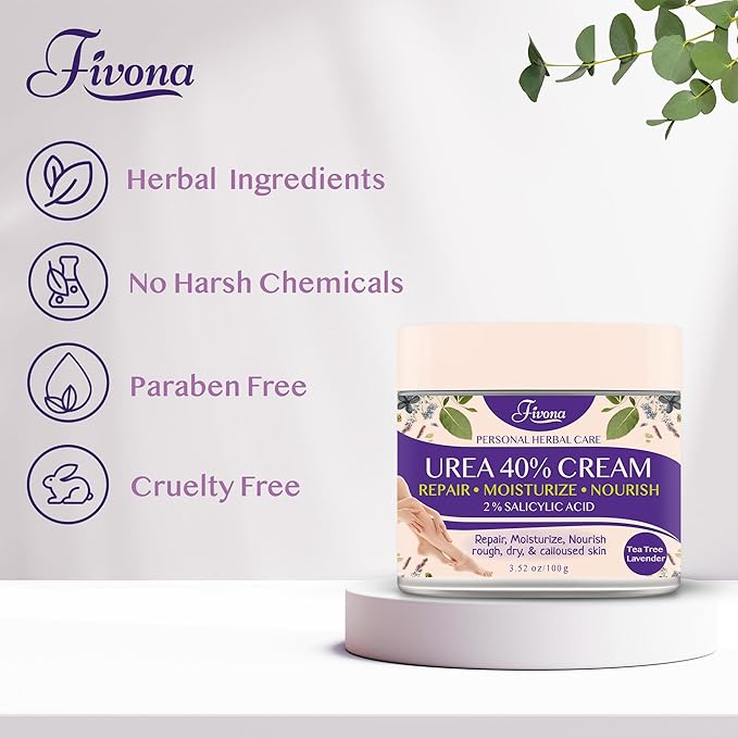FIVONA 40% Urea Foot Cream for Dry Cracked Heels - Extra Strength Callus Softening Cream with 2% Salicylic Acid, Tea Tree & Lavender, 100g (3.5 oz)