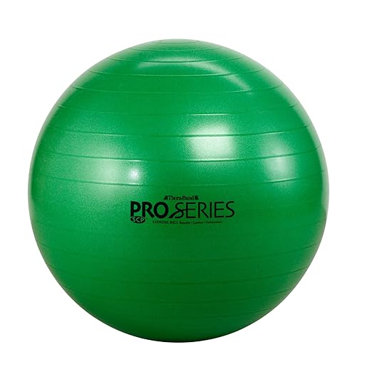 TheraBand - 23035 Exercise Ball, Professional Series Stability Ball with 65 cm Diameter for Athletes 5'7" to 6'1" Tall, Slow Deflate Fitness Ball for Improved Posture, Balance, Yoga, Pilates, Core, Green Green - 65cm Diameter