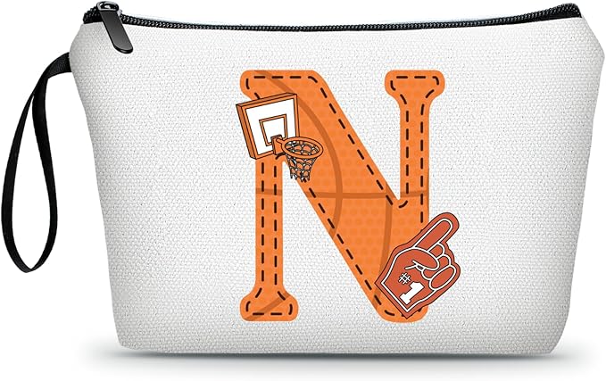 ARIOSEY Basketball Gifts Monogrammed Cosmetic Travel Makeup Bag Basketball Accessories Graduation Birthday Gifts for Girls Coaches Daughters Team Friend Mom Player-N
