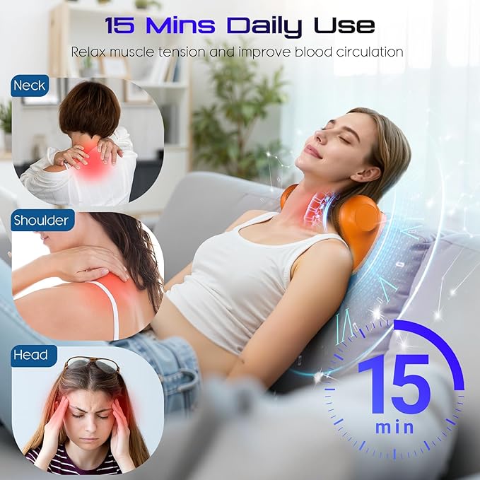 JDZ Neck Massager with Heat, 3-in-1 Electric Cervical Massager for Pain Relief with Hot Compress, Ergonomic Neck and Shoulder Relaxer Stretcher - ldeal Gift for Office Athletes Everyone etc. Brown