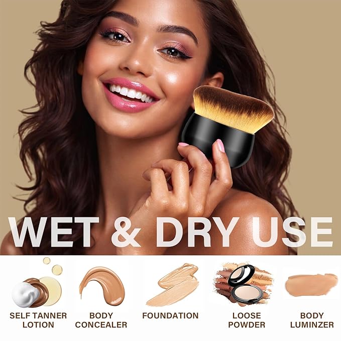 Extra Large Body Makeup Brush For Self Tanner, Leg Makeup &Bronzer Blend,75 mm Wide-headed Kabuki Brush Provides Pretty Application, Face& Back Makeup Brush, Wet& Dry Use, Stocking Stuffers for Women