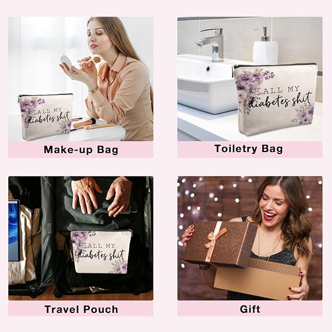 Lcoanriut Diabetes Care Funny Gifts for Women, Funny Diabetes Travel Case, Diabetes Care Gag Gifts Mothers Day Birthday Gifts for Women Grandma All My Diabetes Shit Diabetic Bags for Supplies
