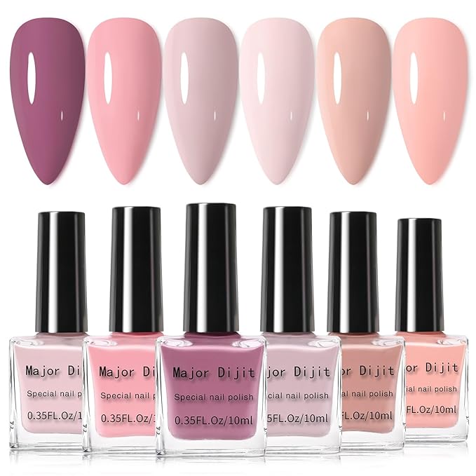 DouborQ 6 Colors Neutral Nude Nail Polish Set Nude Pink Finger Nail Polish Bulk Manicure Nail Art Home Salon Long-lasting Sequins Nail Art Varnish (19-24)