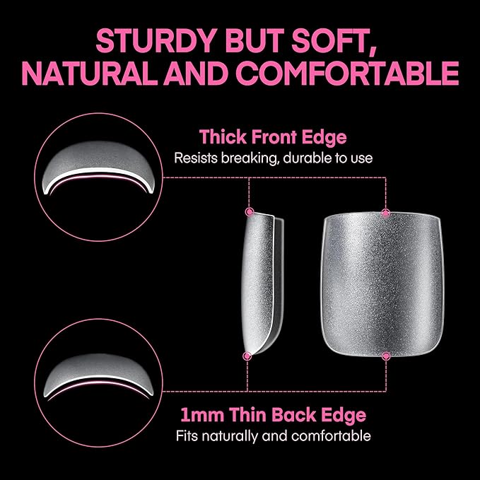 UNA GELLA Square Toe Nail Tips 216Pcs 15Sizes Full Cover Long Wider Toe Nail Tips Soft Gel Pre-etched Double Matte Fake Toe Nails Press Ons For Big Toe Nail Extensions Home DIY Nail Salon Soak Off