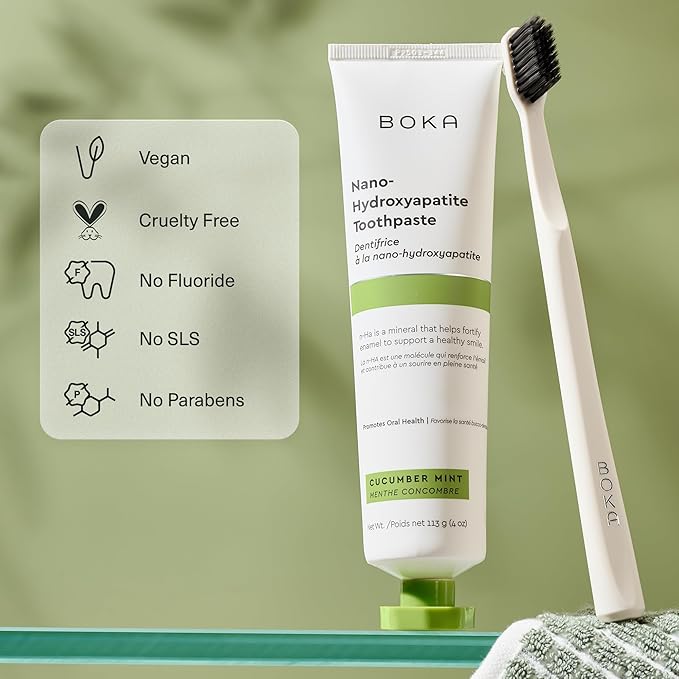 Boka Fluoride Free Toothpaste, Nano Hydroxyapatite Toothpaste, Appropriate for Sensitive Teeth - for Adult, Kids Oral Care - Cucumber Mint Flavor, 4 Fl Oz 3Pk US Manufactured