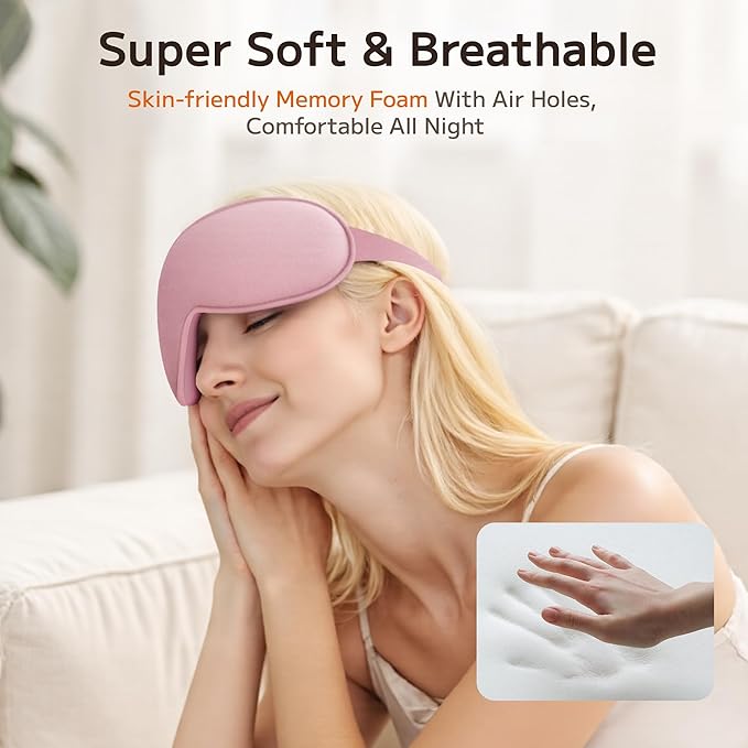 Weighted Sleep Mask 2 Pack - 3D Contoured Eye Masks for Sleep, Best Blackout Sleep Masks for Women Men, Eye Mask for Travel, Meditation, Airplane, Memory Foam, Adjustable Strap, Pink, Purple