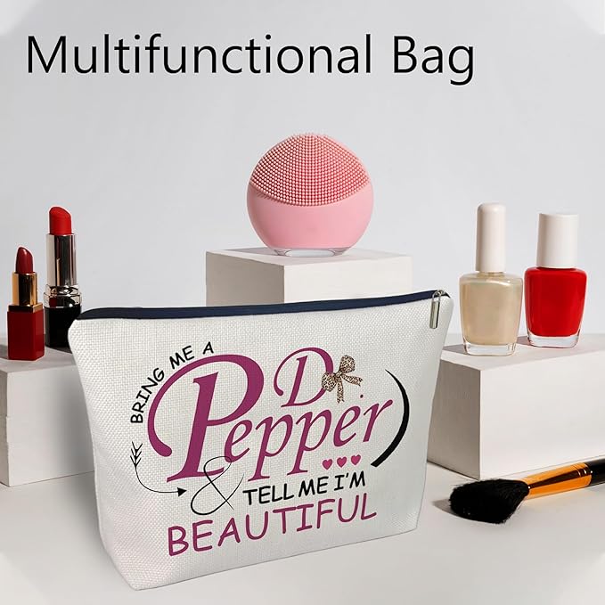 CLHHM Pepper Merch Makeup Bag Tell Me I’m Beautiful Fun Gift for Dr Drinks Lover Cosmetic Case for Women's Wash Bag Travel Birthday