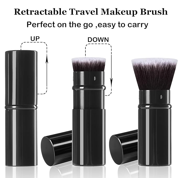 Keriloo Makeup Brush, Retractable Travel Kabuki Powder Foundation Makeup Brush Face Blush Brushes for Blending Liquid, Flawless Cosmetics, Bronzer, Buffing, Sunscreen,