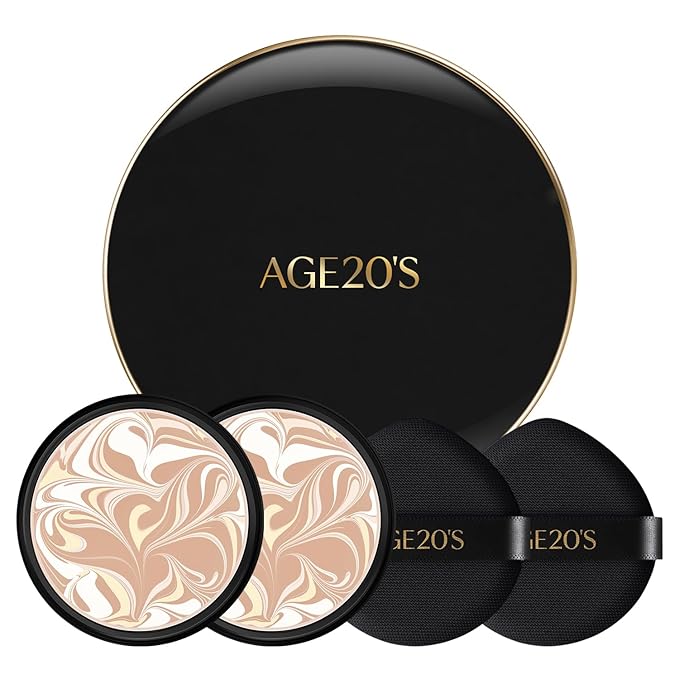 AGE20'S Signature Essence Pact SPF 50+ | Pack of 2 | 17N IVORY | Cream Foundation, Dewy Finish, Natural Coverage | Korean Cushion Foundation