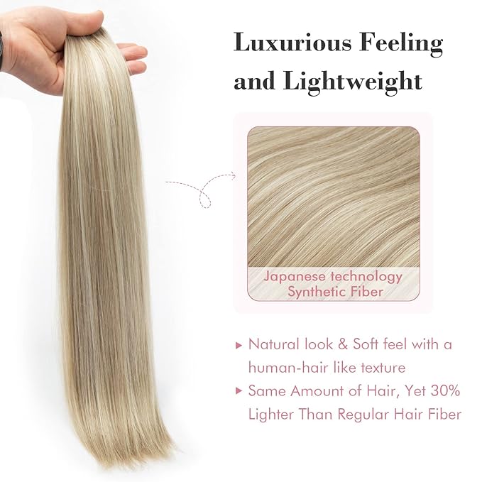 REECHO Clip in Hair Extensions, Hair Extensions Thick Long Lace Weft Lightweight Synthetic Hairpieces for Women (24 Inch-240 Gram(Pack of 5), Ash Brown with Blonde Highlights)