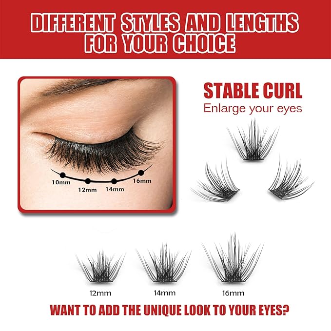 DIY Eyelash Extension, 3D Effect Individual Melt Flare Lash Cluster Natural Lashes Set, Home Eyelash Extension, D curl Lashes Pack 12mm,14mm (14MM-Sparkle)