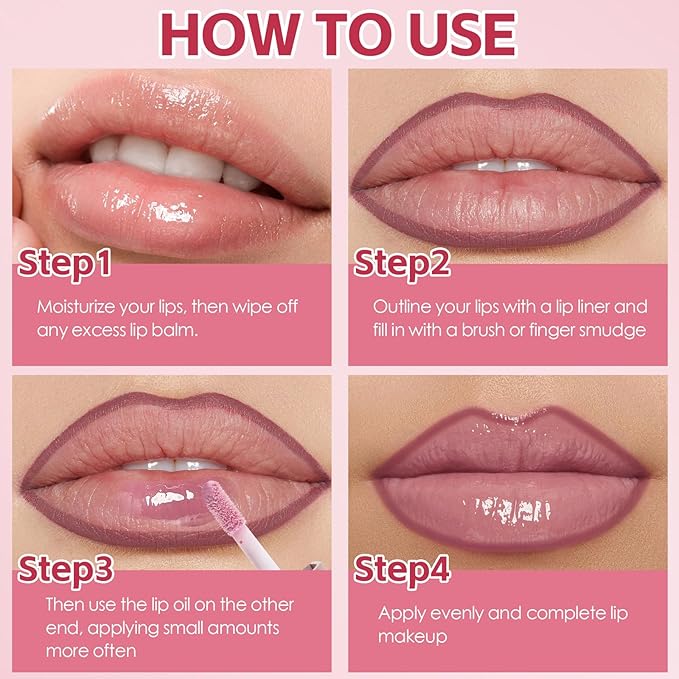 2-in-1 Matte Lip Liner Pencil and Lip Gloss Set, Double-ended Plumping Lip Oil Set for Women, 12H Long-Lasting & Waterproof Lipstick 2Pcs