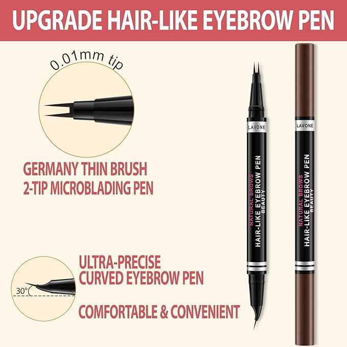 LAVONE Hair-Like Eyebrow Pen Makeup kit, Eyebrow Pencils for Women with Waterproof Microblading Eyebrow Pencil, Eyebrow Pomade, Eyeliner and Eyebrow Brush, Create Full, Natural Brows, Dark Brunette