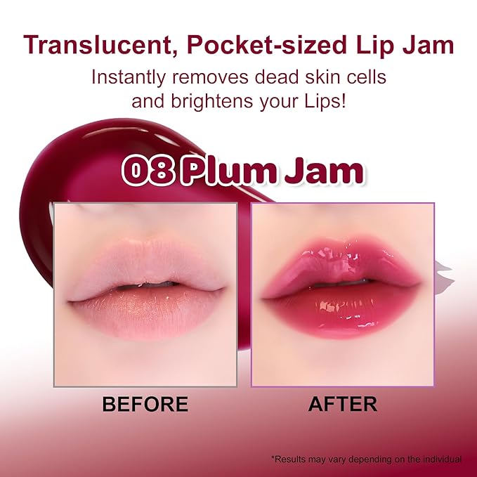 COLORGRAM TINTIN DORY LIP JAM 08 PLUM | Tinted Lip Jam, Hydrating & Plumping Lip Gloss with Lightweight, Non-Sticky Formula | Clear Radiance & Semi-Transparent Color