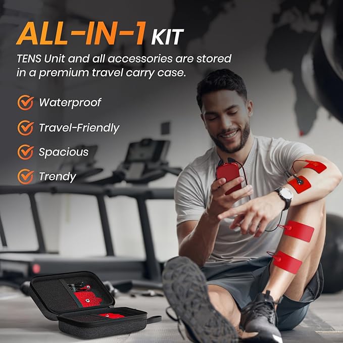AVCOO Dual Channel TENS Unit Muscle Stimulator, 3-in-1 EMS TENS Machine with 24 Modes & 40 Levels, Rechargeable EMS Massager for Neck, Shoulder, Sciatica & Back Pain Relief with 12 Pads, EVA Case