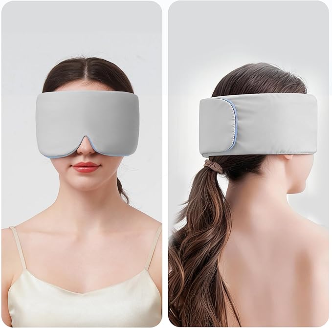 Sleep Mask,Eye Mask for Sleeping,Soft and Adjustable Extensions Sleep Mask with Earplugs,Blackout Eye Cover for Side Sleeper, Home, Travel, Office,Nap, Yoga (Gray)