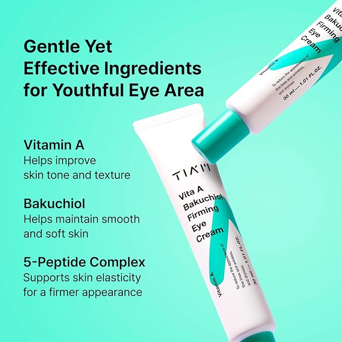 TIAM Vita A Bakuchiol Firming Eye Cream, 1.01 fl oz, Retinol Alternative Anti-Aging Cream for Wrinkles, Dark Circles, and Puffiness, Fragrance-Free Under-Eye Cream, Korean Skin Care