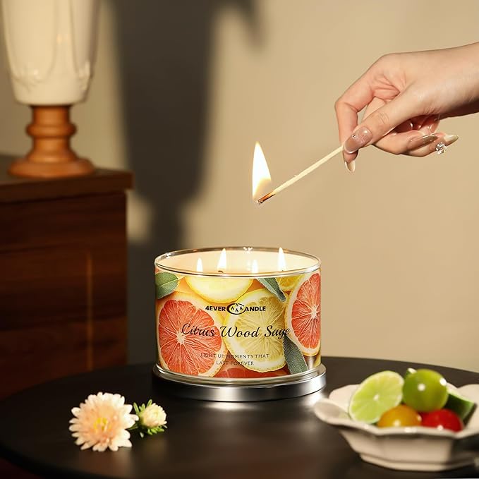 4EVER Scented Candles | 4-Wick 18oz Soy Wax Candle | Up to 50Hrs Clean Burn | Aromatherapy Candles for Home Scented | Gifts for Women & Mom, Citrus Wood Sage