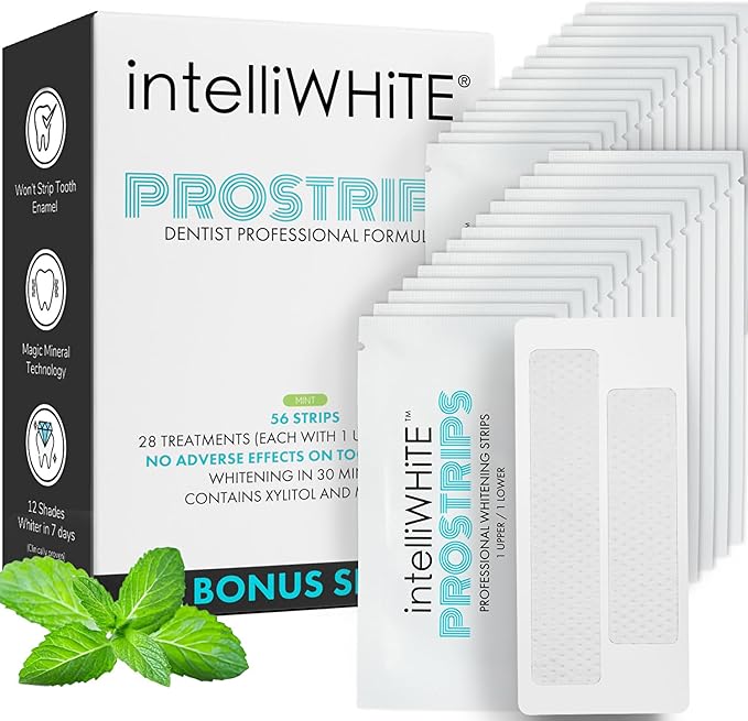 IntelliWHiTE ProStrips Teeth Whitening Strips, Whitens Up to 12 Shades, Enamel-Safe Gentle Remineralizing Formula, Dentist Formulated for Sensitive Teeth, (56pk Mint Flavor)
