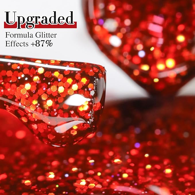 Double Rhythm 15ML Blood Glitter Gel Polish 0.5 Oz Shimmer Reflective Color for Nail Art Salon DIY at Home (Sparkle Red-B1156)