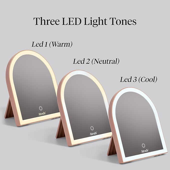 Kitsch Arch Desk Vanity Mirror with Lights, LED Makeup Surface, Touch Sensor Dimmable Warm Neutral Cool Glow, Rechargeable Desk Mirror with Kickstand for Travel - Terracotta