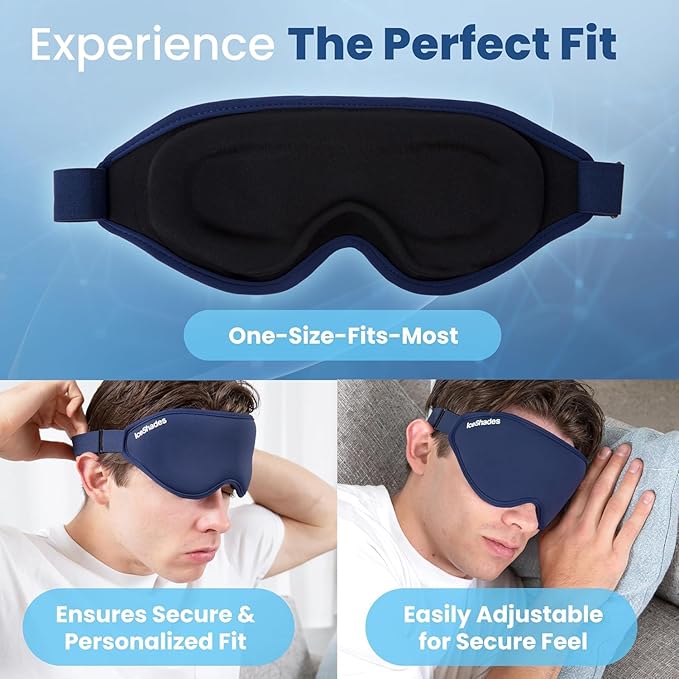 IceShades Cooling Gel Eye Mask for Migraine Relief, Black + Blue Bundle, Tension & Hangover Migraine Mask, Cold Compress for Headache Dark Circles Tired Puffy Eyes, Reusable Ice Pack for Sleeping