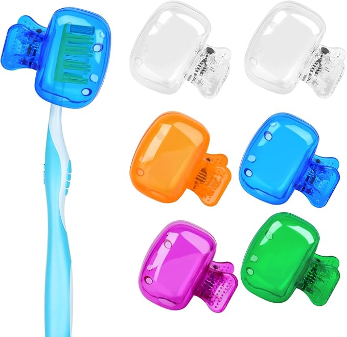 6 Pack Toothbrush Covers Portable Toothbrush Protector Coverings Clips Travel Protector Plastic Brush Pod Protection Clip Case Tooth Brush Covers for Kids Bathroom Home Travel Supplies